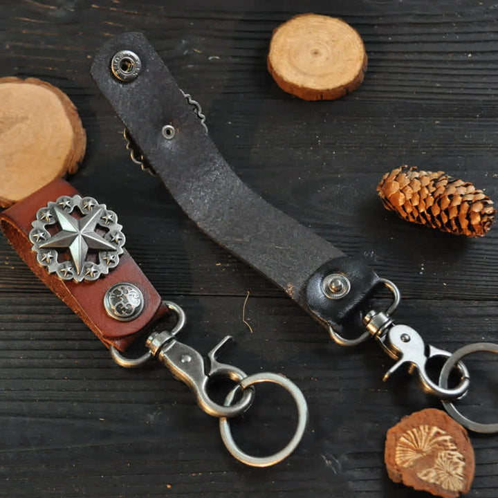 Lone Star Badge Cowhide Leather Keychain - image 1