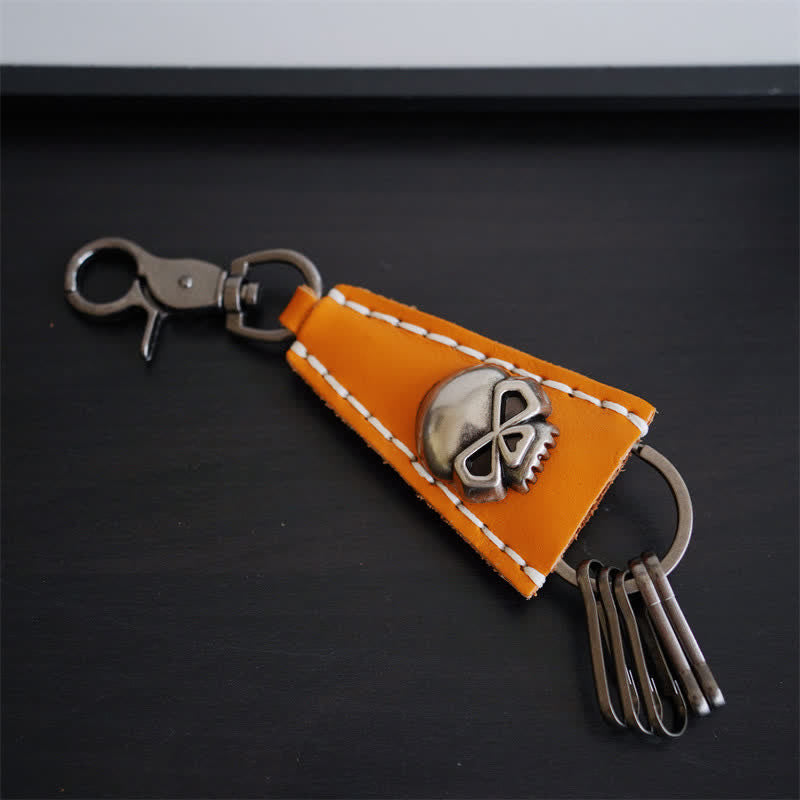 Punk Skull Head Handmade Leather Keychain