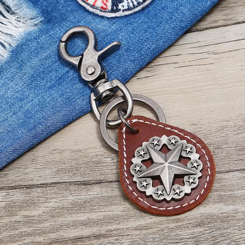 Lone Star Medallion Pendant Leather Keychain - Brown - image 1
