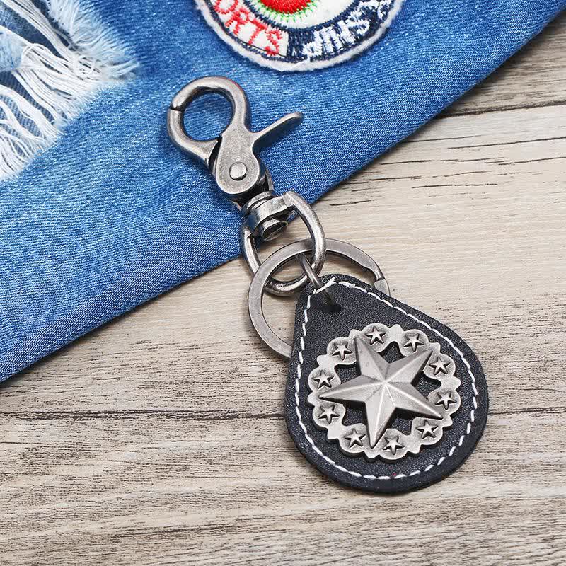 Lone Star Medallion Pendant Leather Keychain