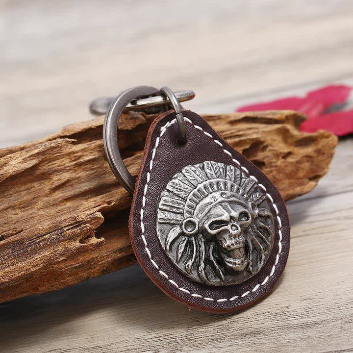 Indian Skull Charm Pendant Leather Keychain - image 2