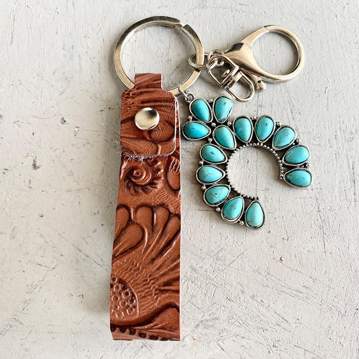 Bohemia Emboss Turquoise Pendant Leather Keychain - Style #1 - image 1