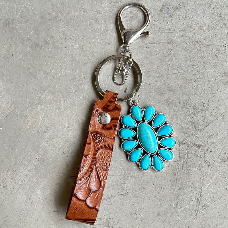 Bohemia Emboss Turquoise Pendant Leather Keychain - Style #4 - image 4