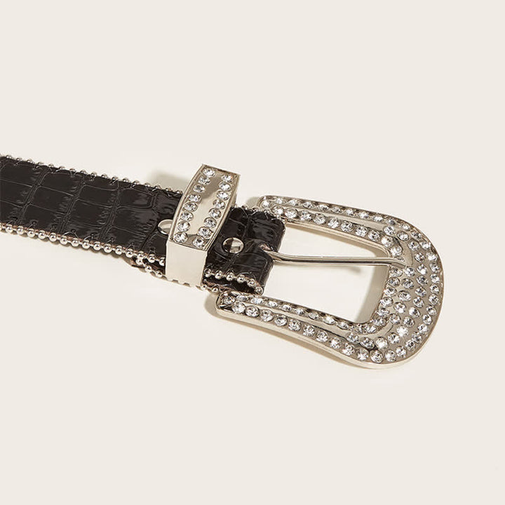 Women's Bead Chain Rhinestone Rivet Leather Belt