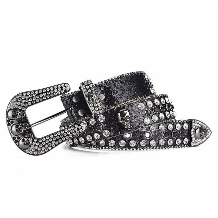 Women's Punk Skull Buckle Bead Edge Leather Belt