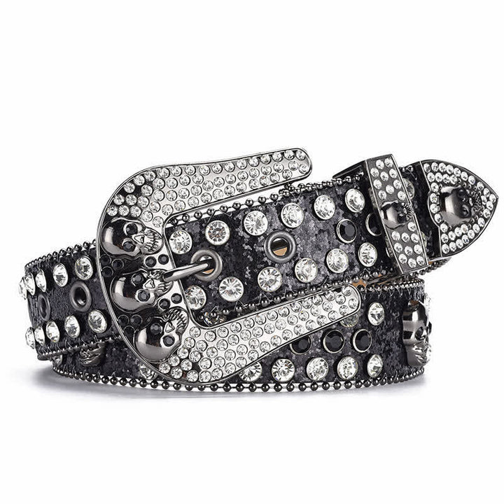 Women's Punk Skull Buckle Bead Edge Leather Belt