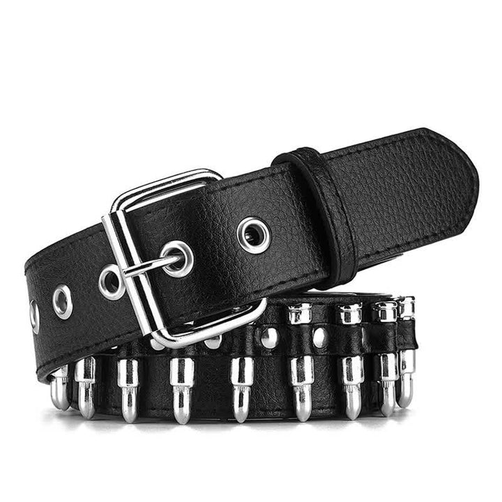 Black Punk Rock Bullets Rivet Studded Leather Belt