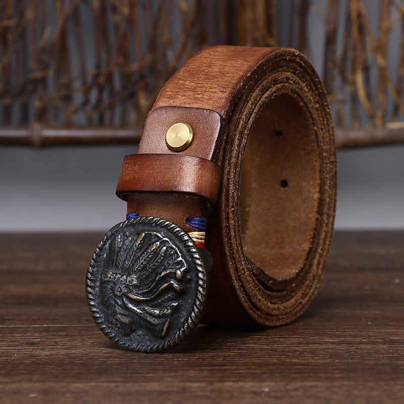 Men's Vintage Distressed Indian Head Leather Belt