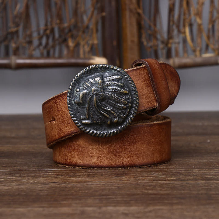 Men's Vintage Distressed Indian Head Leather Belt