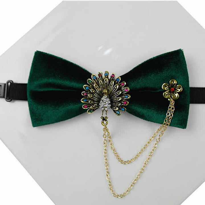 Men's Peacock Chain Decoration Velvet Bow Tie