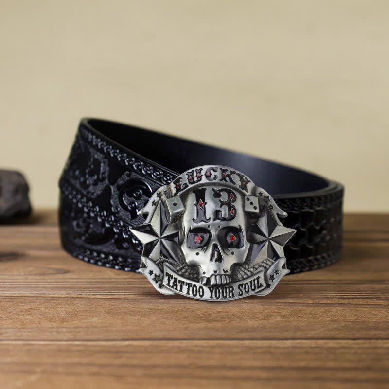 Men's DIY Enamel Skull Death Head Buckle Leather Belt