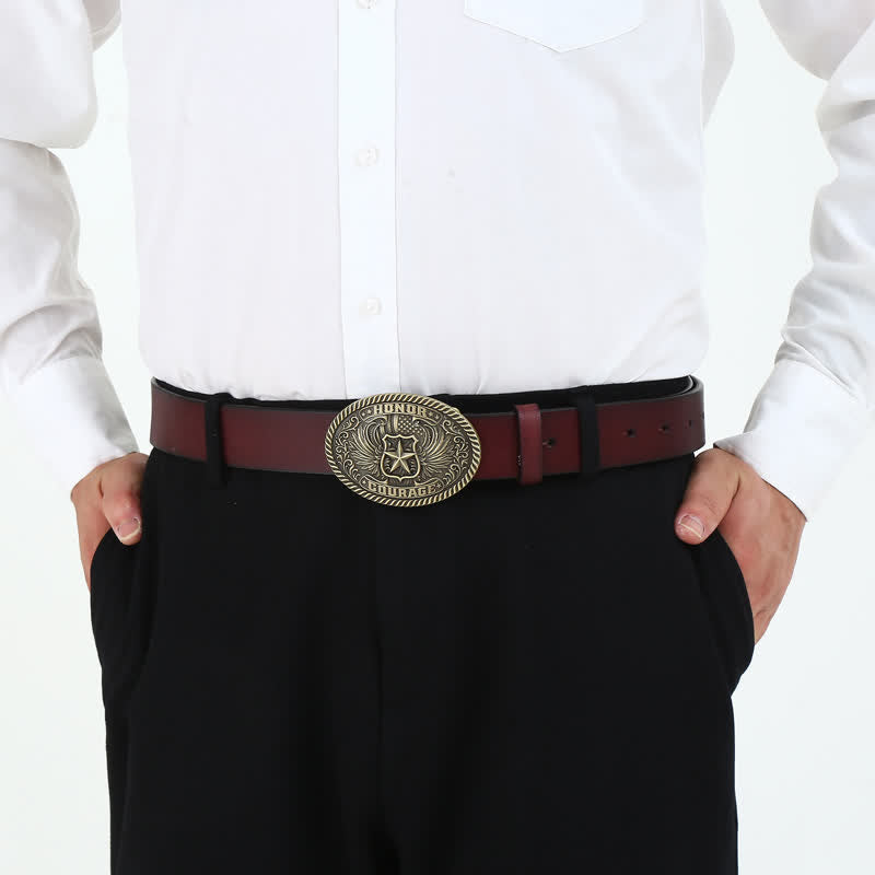 Men's DIY Honor Courage Eagle Wings Buckle Leather Belt