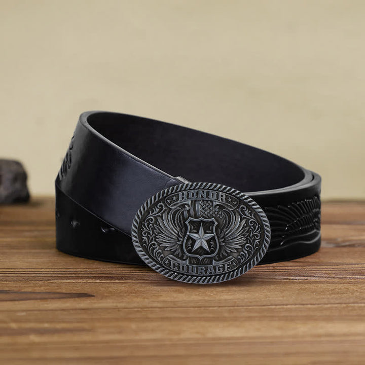 Men's DIY Honor Courage Eagle Wings Buckle Leather Belt