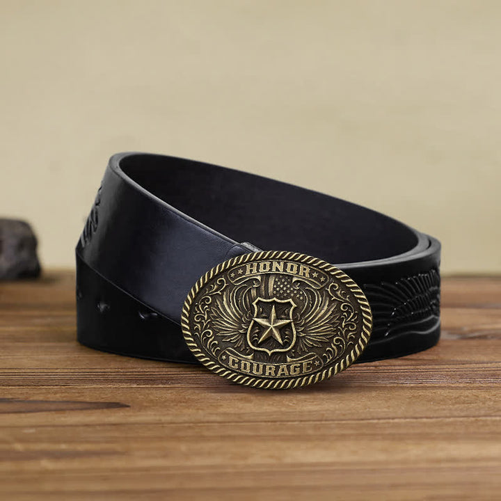 Men's DIY Honor Courage Eagle Wings Buckle Leather Belt