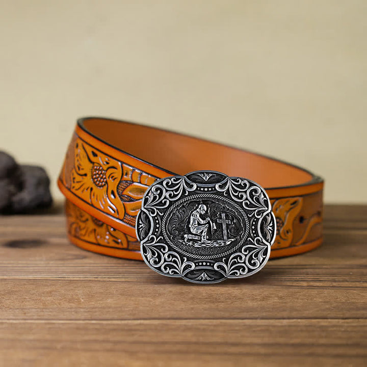 Men's DIY Kneeling Prayer Western Buckle Leather Belt