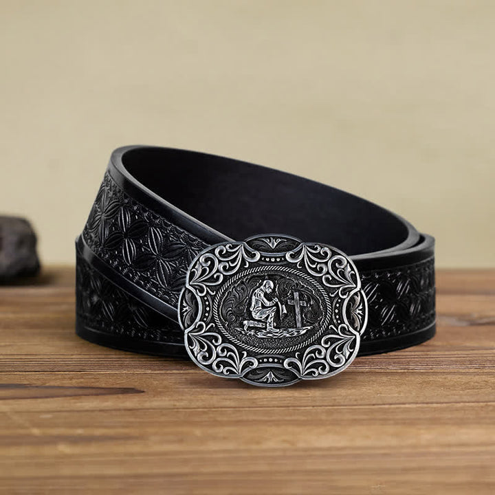 Men's DIY Kneeling Prayer Western Buckle Leather Belt