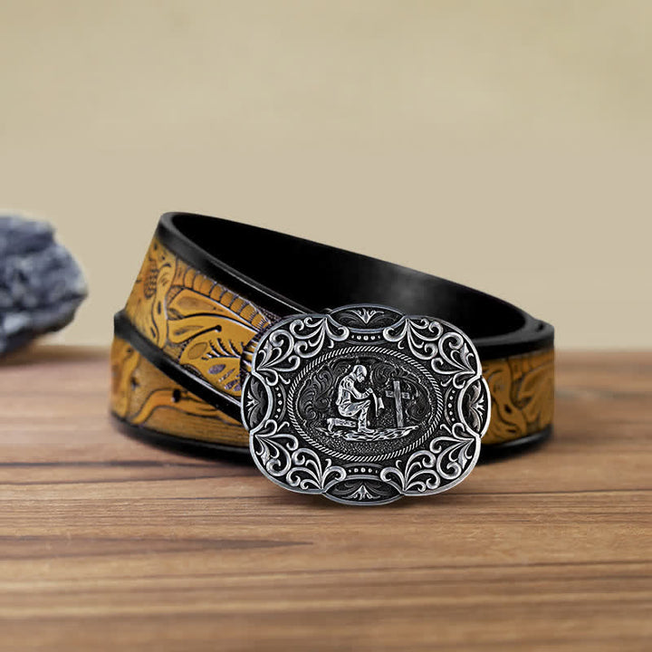 Men's DIY Kneeling Prayer Western Buckle Leather Belt