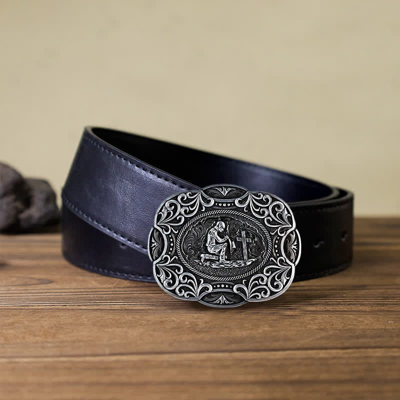 Men's DIY Kneeling Prayer Western Buckle Leather Belt