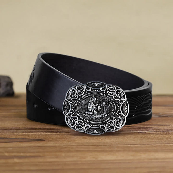 Men's DIY Kneeling Prayer Western Buckle Leather Belt