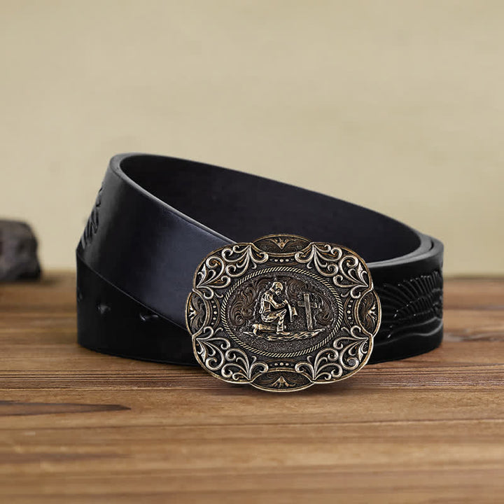 Men's DIY Kneeling Prayer Western Buckle Leather Belt