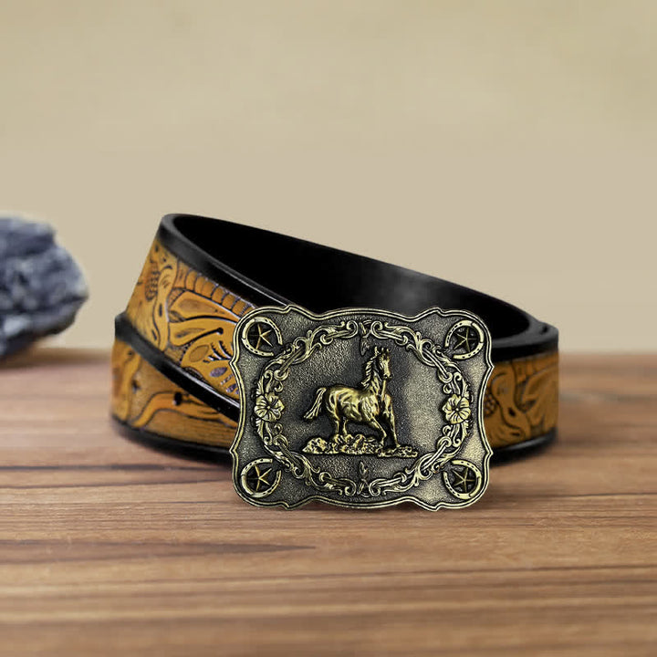 Men's DIY Wild Running Horse Buckle Leather Belt