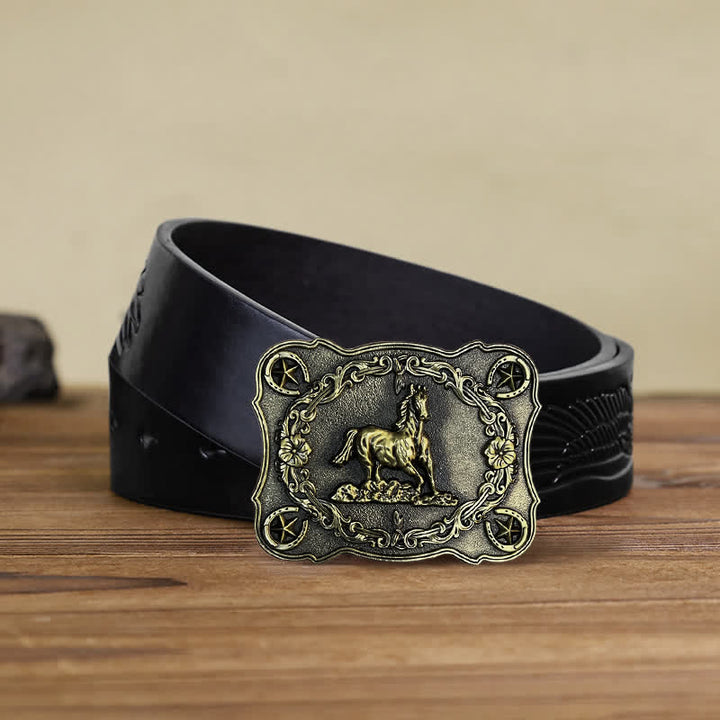 Men's DIY Wild Running Horse Buckle Leather Belt