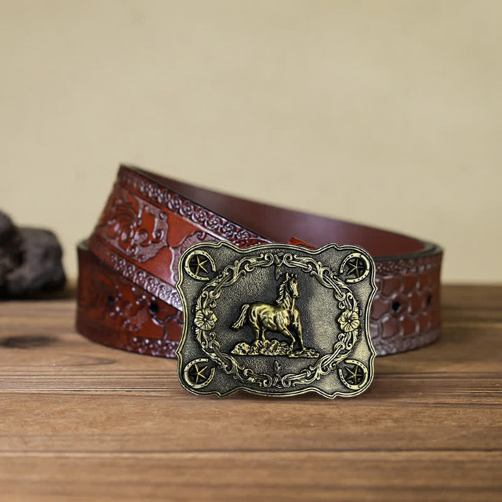 Men's DIY Wild Running Horse Buckle Leather Belt