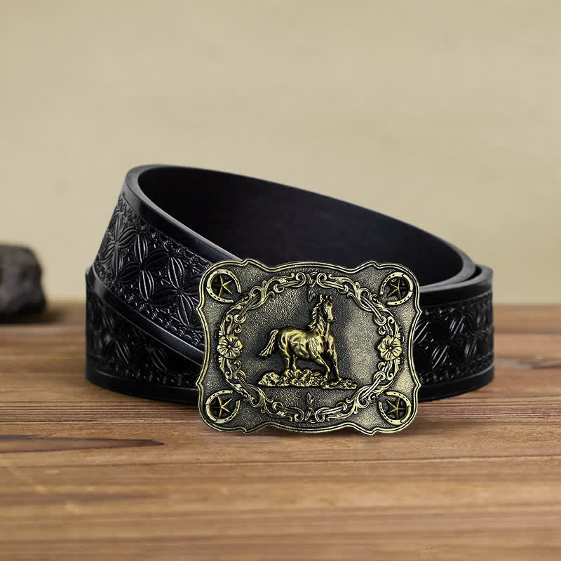 Men's DIY Wild Running Horse Buckle Leather Belt