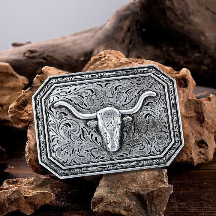 Men's DIY Simple Longhorn Bull Head Buckle Leather Belt