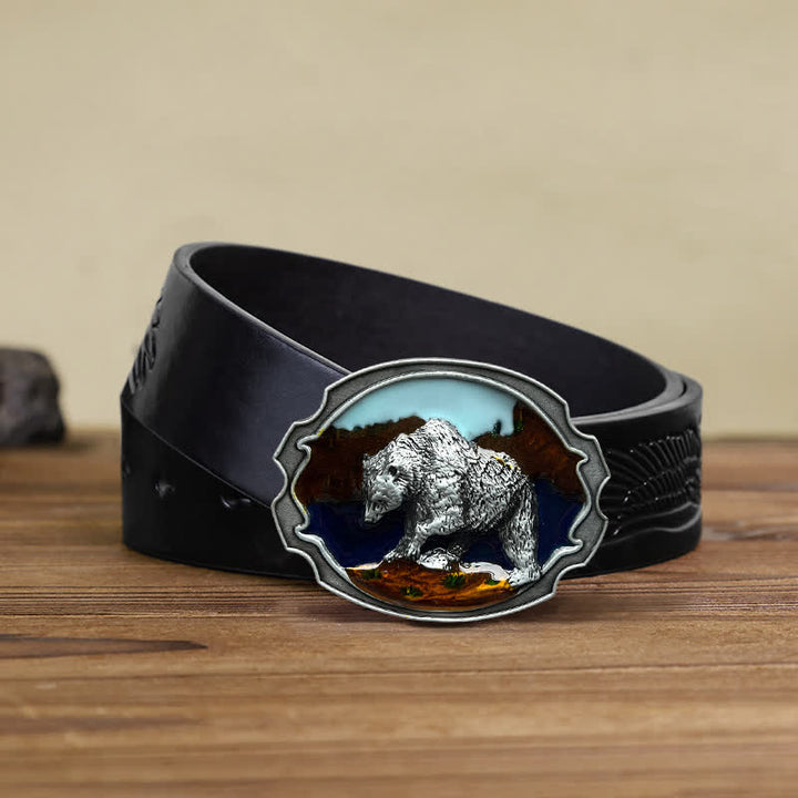 Men's DIY Polar Bear Enameled Buckle Leather Belt