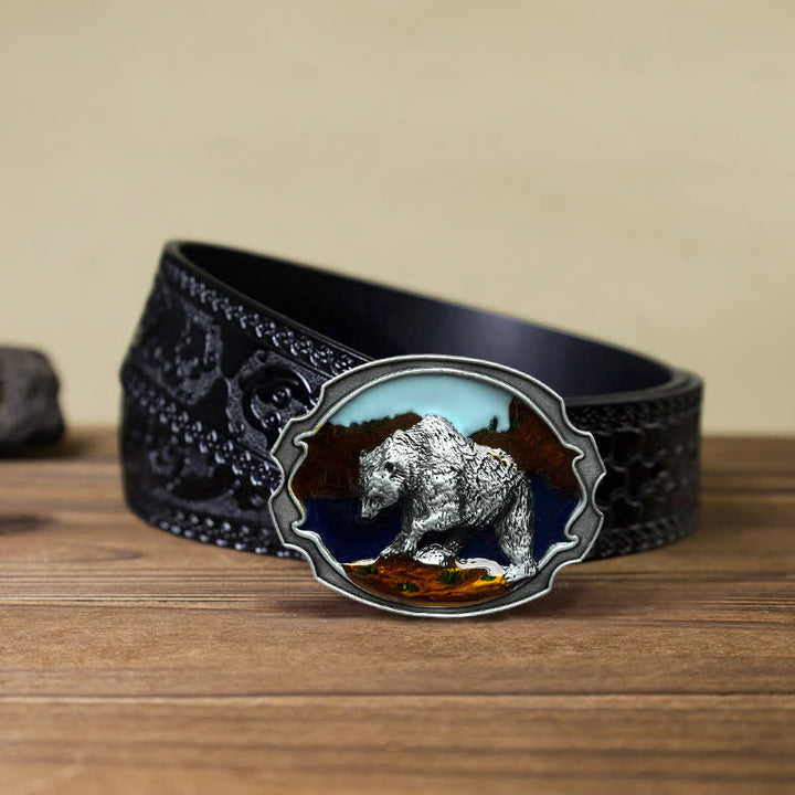 Men's DIY Polar Bear Enameled Buckle Leather Belt