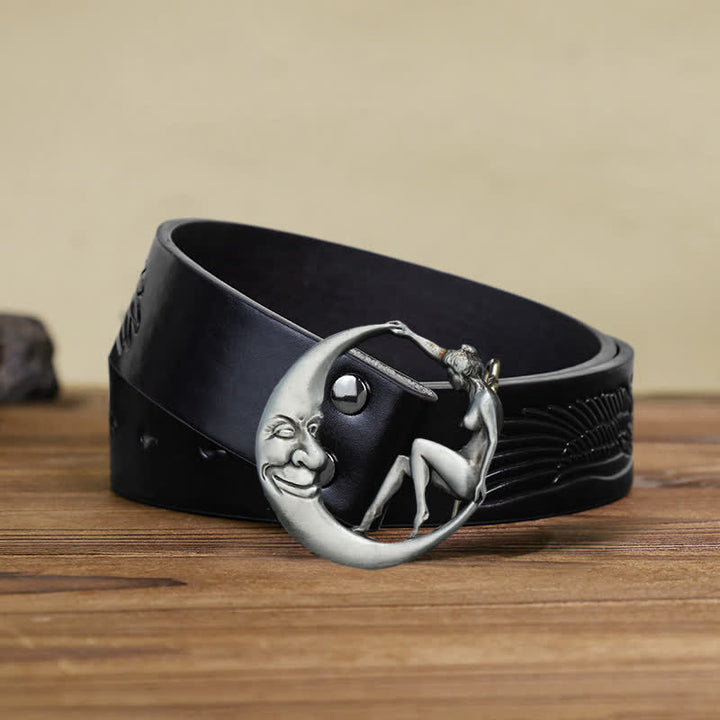 Men's DIY Novelty Moon Lady Buckle Leather Belt