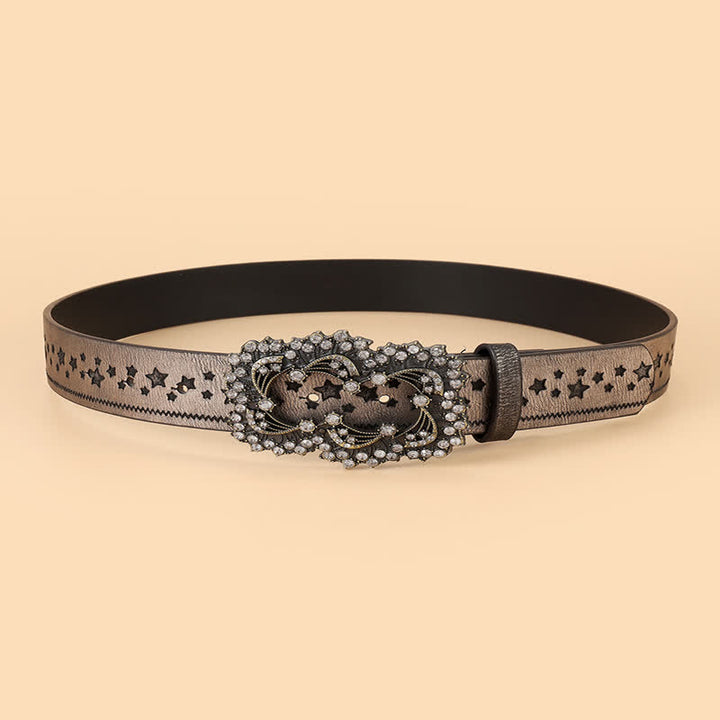 Women's Rhinestone Pentagram Embossing Leather Belt