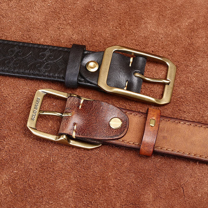 Men's Carving Strap Luxury Brass Buckle Leather Belt