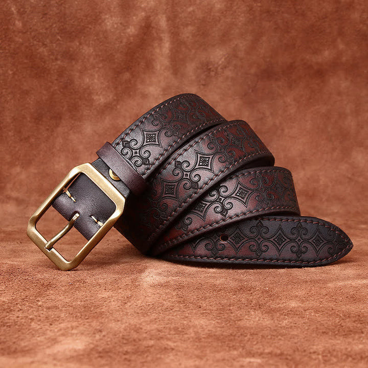 Men's Carving Strap Luxury Brass Buckle Leather Belt