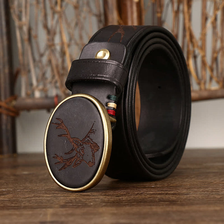 Men's Laser Engraving Deer Pattern Leather Belt