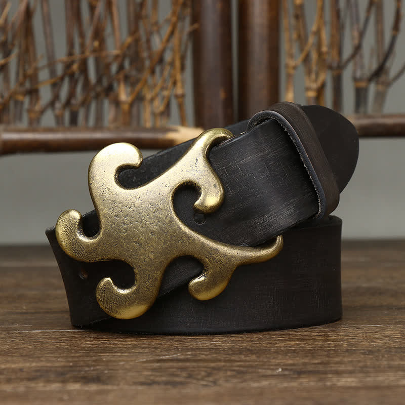 Men's Retro Star Burst Brass Buckle Leather Belt