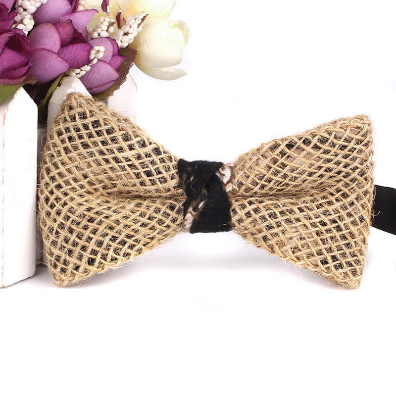 Men's Rustic Cotton Linen Patchwork Bow Tie