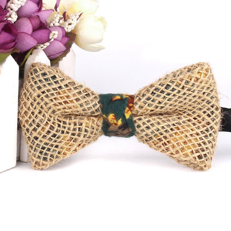 Men's Rustic Cotton Linen Patchwork Bow Tie