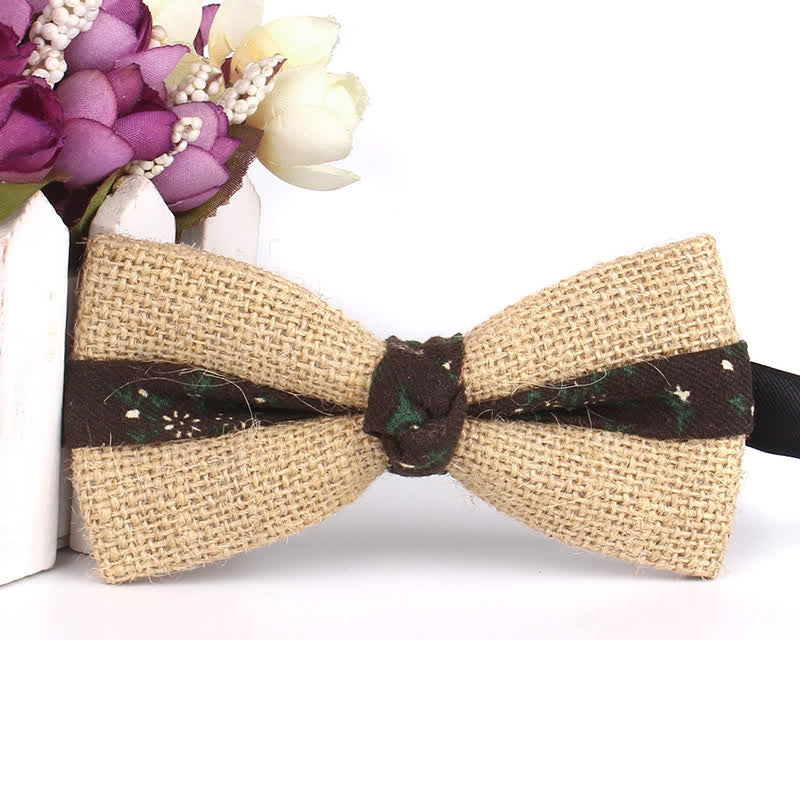 Men's Rustic Cotton Linen Patchwork Bow Tie