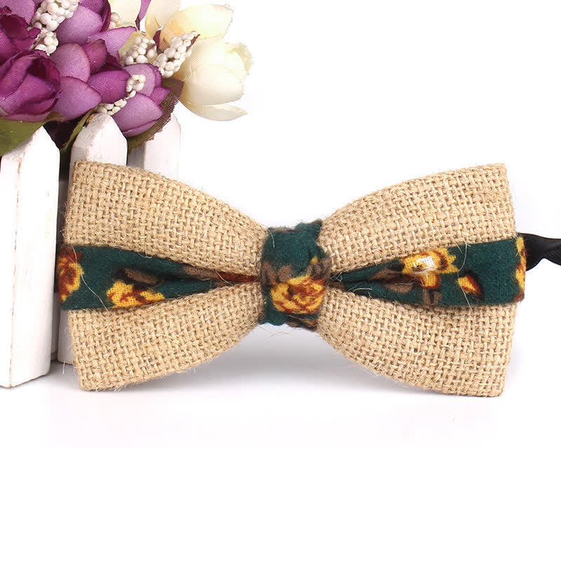 Men's Rustic Cotton Linen Patchwork Bow Tie