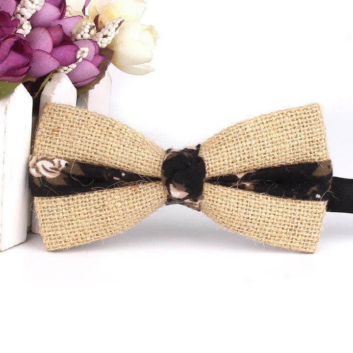 Men's Rustic Cotton Linen Patchwork Bow Tie