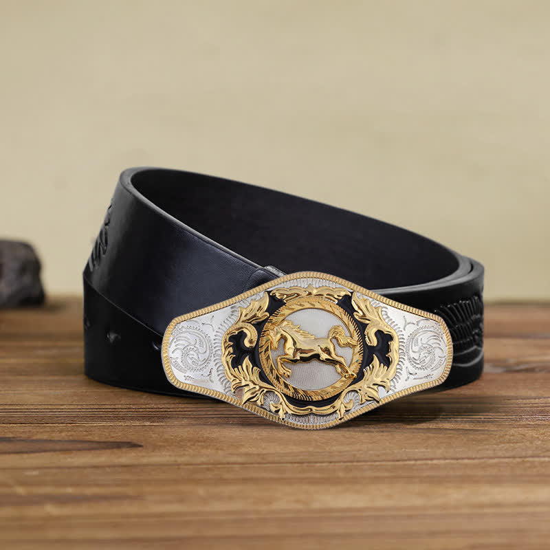 Men's DIY Western Golden Animal Buckle Leather Belt