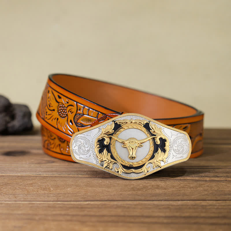 Men's DIY Western Golden Animal Buckle Leather Belt