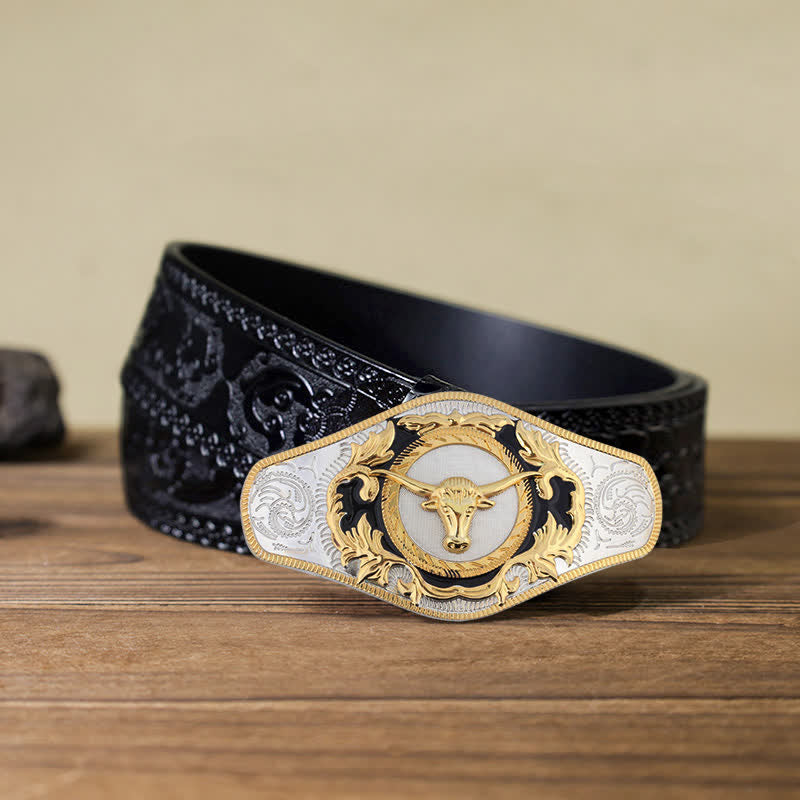 Men's DIY Western Golden Animal Buckle Leather Belt