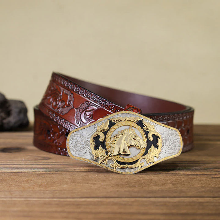 Men's DIY Western Golden Animal Buckle Leather Belt