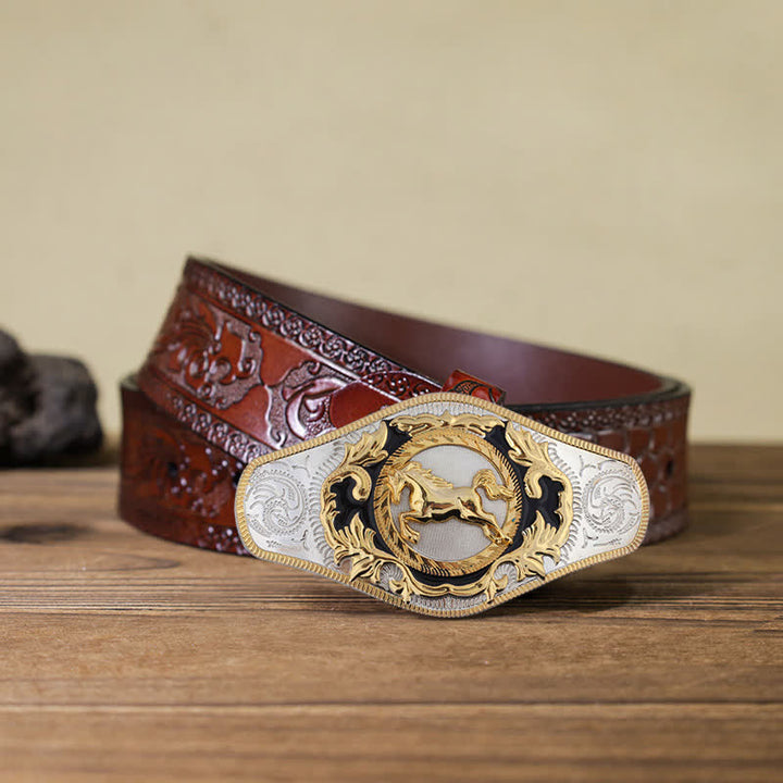 Men's DIY Western Golden Animal Buckle Leather Belt