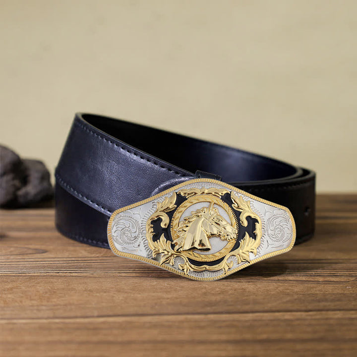 Men's DIY Western Golden Animal Buckle Leather Belt