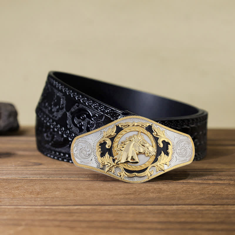 Men's DIY Western Golden Animal Buckle Leather Belt