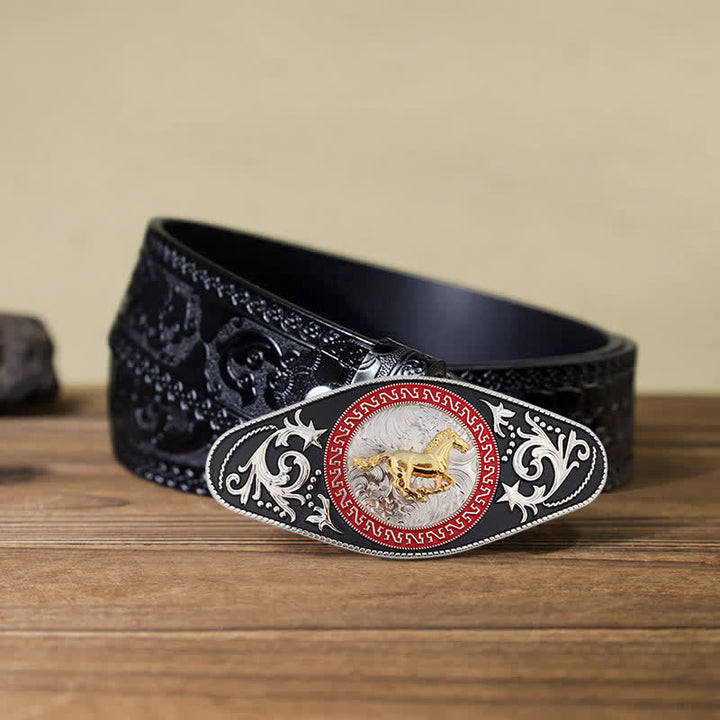 Men's DIY Western Black Gold Animal Buckle Leather Belt